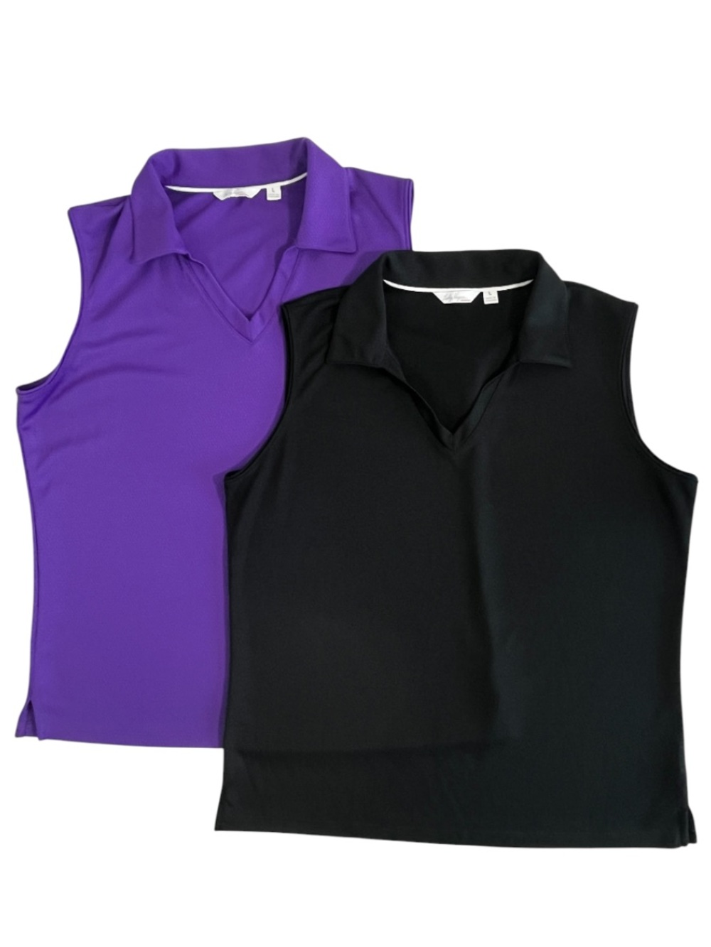 Lady Hagen Purple and Black Sleeveless Polo Tank Tops - Set of 2